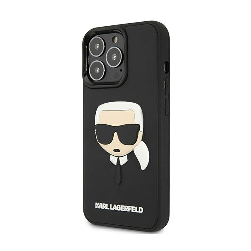 Karl Lagerfeld 3D guminės Karlo galvos dėklas, skirtas iPhone 13 Pro (Juodas)