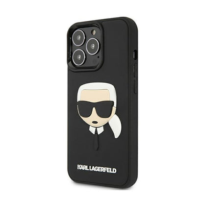 Karl Lagerfeld 3D guminės Karlo galvos dėklas, skirtas iPhone 13 Pro (Juodas)