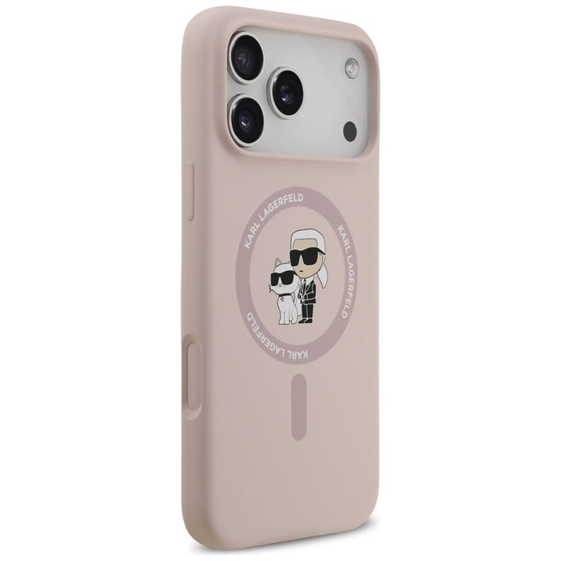 Karl Lagerfeld Silikoninis Karl & Choupette Žiedas MagSafe - Dėklas iPhone 17 Pro Max (rožinis)