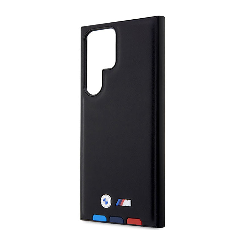 BMW Leather Hot Stamp Tricolor – dėklas Samsung Galaxy S23 Ultra (juodas)