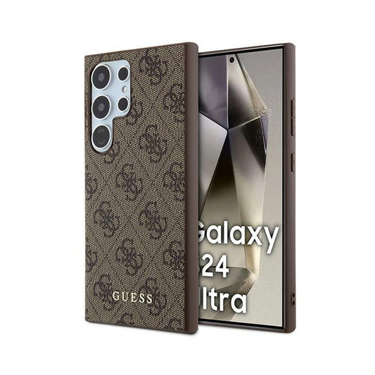 Guess 4G Metal Gold Logo – dėklas Samsung Galaxy S24 Ultra (rudos spalvos)