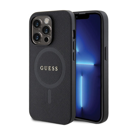 Guess Saffiano MagSafe – "iPhone 14 Pro Max" dėklas (juodas)