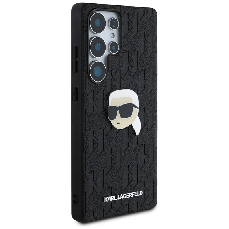 Karl Lagerfeld Odinis monogramos smeigtukas su Karl galva – dėklas, skirtas „Samsung Galaxy S25 Ultra“ (juoda)