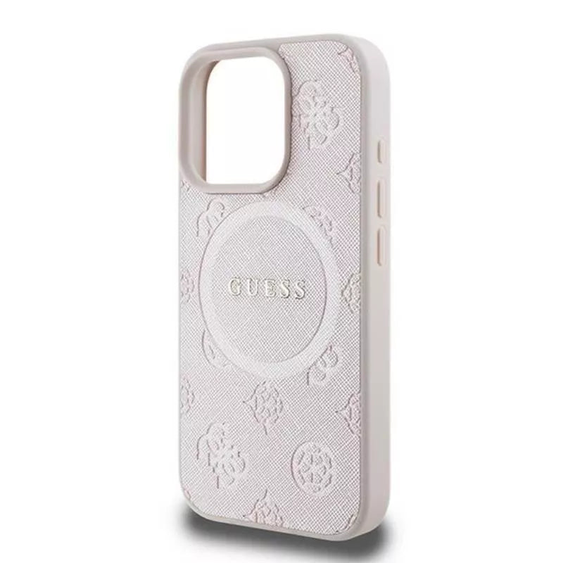 Guess Saffiano Peony Classic Logo MagSafe – dėklas iPhone 16 Pro (rožinis)