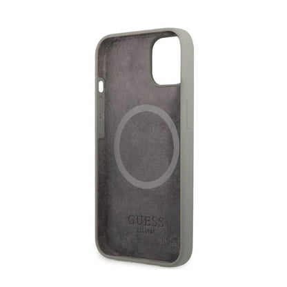 Guess Silicone Logo Plate MagSafe – dėklas, skirtas iPhone 13 (pilkas)