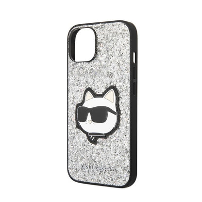 Karl Lagerfeld NFT Glitter Choupette Patch – dėklas, skirtas iPhone 14 Plus (sidabro spalvos)