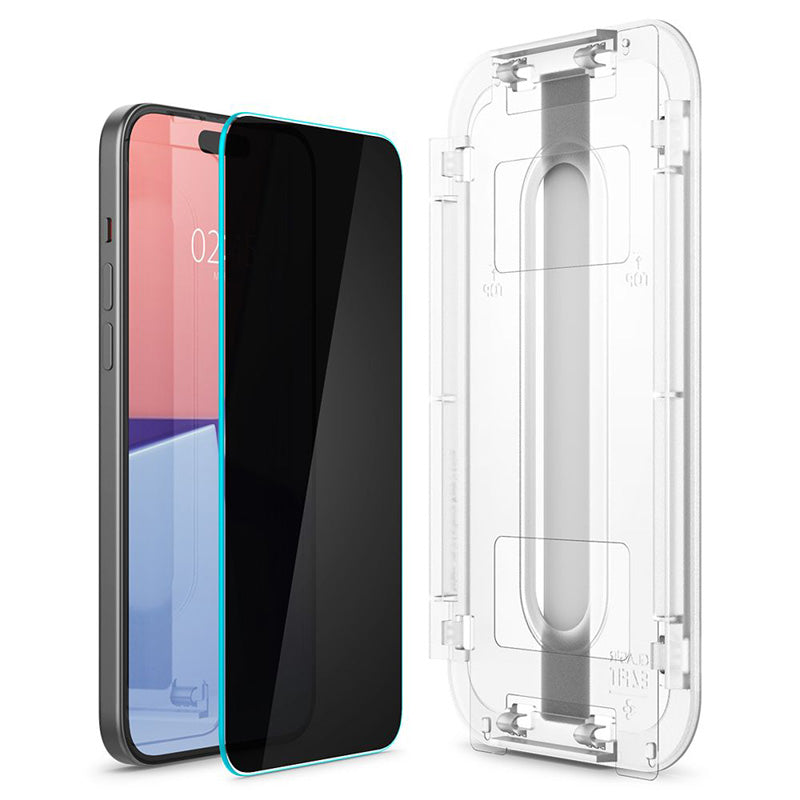 Spigen GLAS.TR EZ FIT Privacy 2 vnt. – grūdintas stiklas su privatumo filtru „iPhone 15“ / 16, 2 vnt.