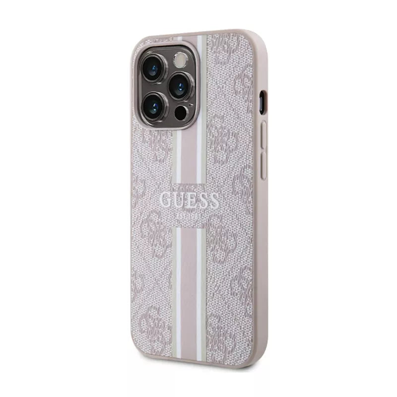 Guess 4G Printed Stripes MagSafe dėklas, skirtas iPhone 13 Pro Max (Rožinis)