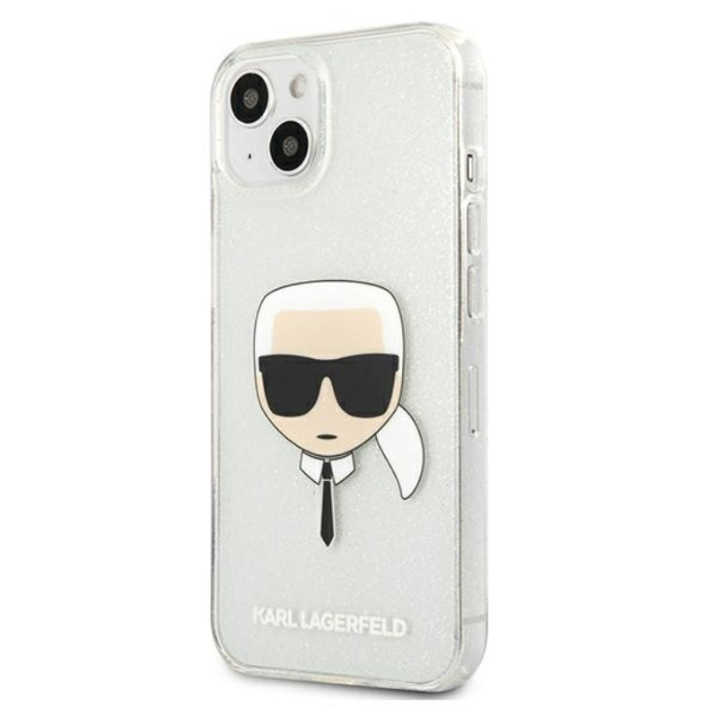 Karl Lagerfeld Karl's Head Glitter – dėklas, skirtas „iPhone 13 mini“ (sidabrinis)