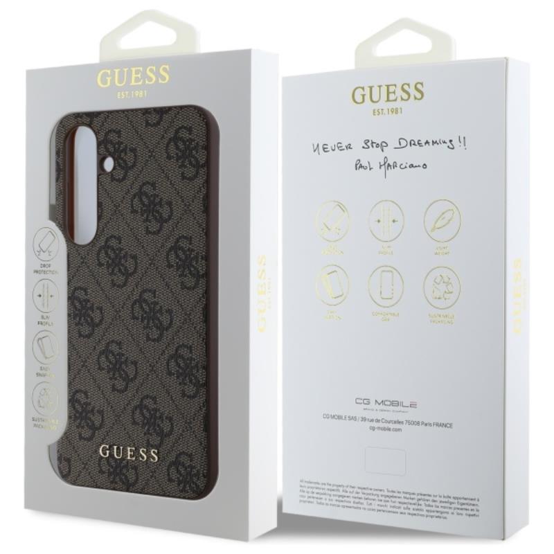 Guess 4G Metal Gold Logo - dėklas Samsung Galaxy S24 FE (rudos spalvos)