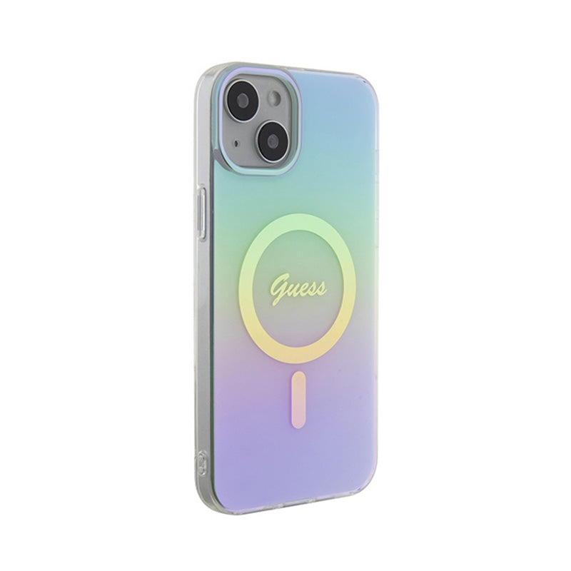 Guess IML Iridescent MagSafe – „iPhone 15 Plus“ dėklas (turkio spalvos)