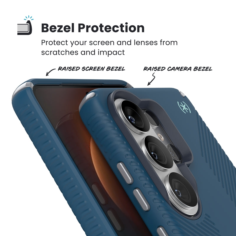 Speck Presidio2 Grip Magnet – „Samsung Galaxy S26 Ultra“ dėklas su MagSafe (tamsiai mėlynos/sidabrinės metalinės/sudrumstos mėlynos spalvos)