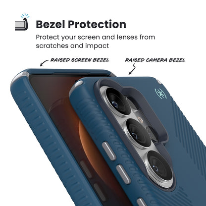 Speck Presidio2 Grip Magnet – „Samsung Galaxy S26 Ultra“ dėklas su MagSafe (tamsiai mėlynos/sidabrinės metalinės/sudrumstos mėlynos spalvos)