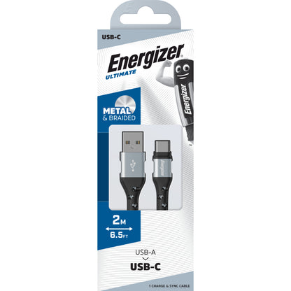 Energizer Ultimate – USB-A į USB-C jungiamasis laidas, 2 m (sidabrinis)