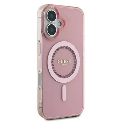 Guess IML deimantukai MagSafe dėklas iPhone 16 Plus (Rožinis)