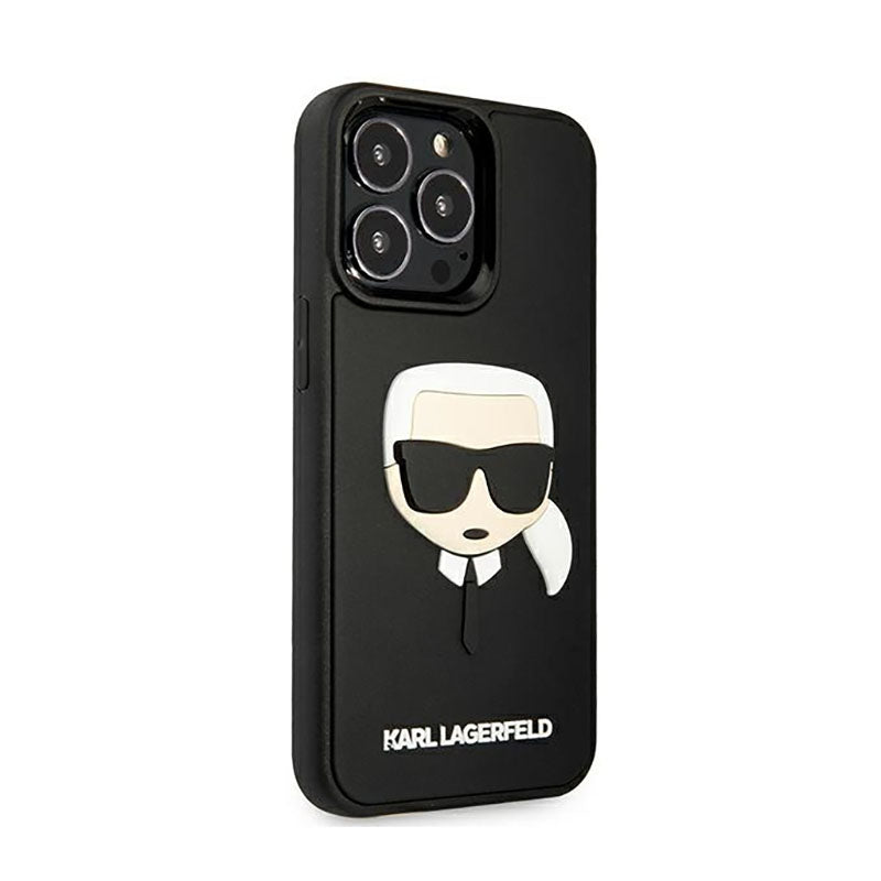 Karl Lagerfeld 3D guminės Karlo galvos dėklas, skirtas iPhone 13 Pro (Juodas)