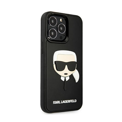 Karl Lagerfeld 3D guminės Karlo galvos dėklas, skirtas iPhone 13 Pro (Juodas)