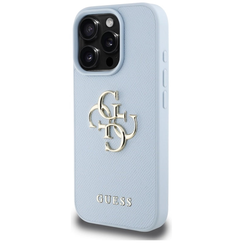 Guess Grained Big 4G Logo Small Classic Logo – dėklas, skirtas iPhone 16 Pro (mėlynas)