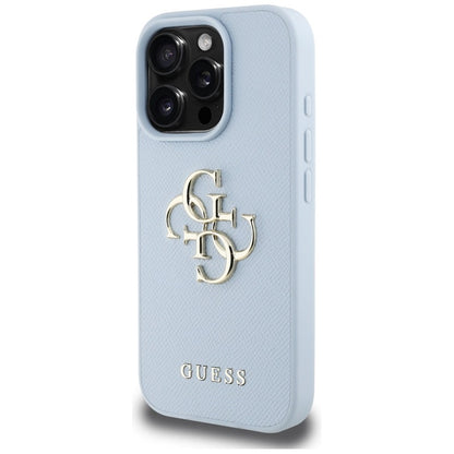 Guess Grained Big 4G Logo Small Classic Logo – dėklas, skirtas iPhone 16 Pro (mėlynas)