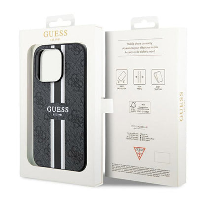 Guess 4G Printed Stripes MagSafe – dėklas, skirtas iPhone 14 Pro Max (Juoda)
