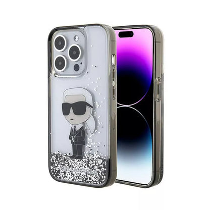 Karl Lagerfeld Liquid Glitter Ikonik – „iPhone 15 Pro Max“ dėklas (skaidrus)