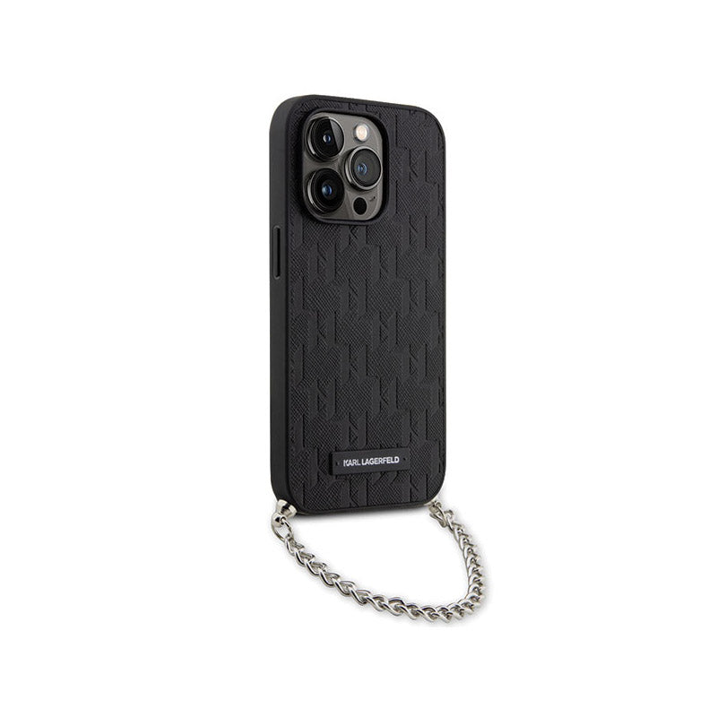 Karl Lagerfeld Saffiano Monogram Chain – Dėklas iPhone 14 Pro (juodas)