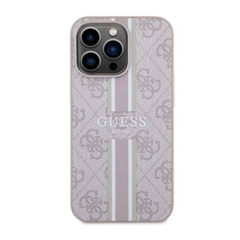 Guess 4G Printed Stripes MagSafe dėklas, skirtas iPhone 13 Pro Max (Rožinis)