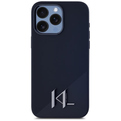 Karl Lagerfeld Silikoninis MagSafe Dėklas su metalo inicialu "Shadow" – skirtas iPhone 15 Pro (juodas)