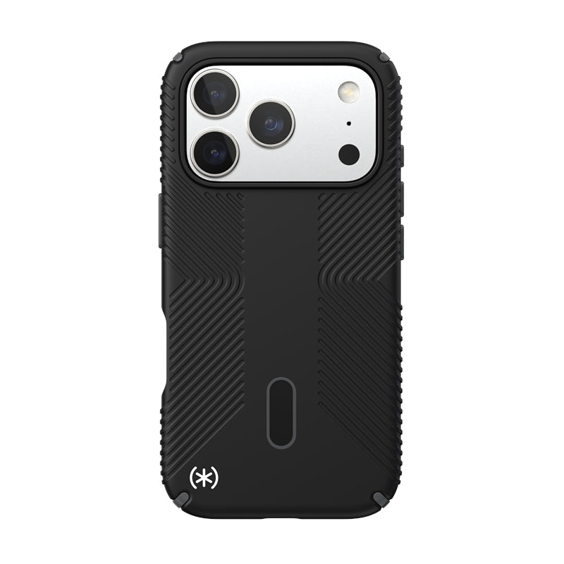 Speck Presidio2 Grip ClickLock ir MagSafe – dėklas iPhone 17 Pro (juodos / plokščių pilkos / baltos spalvos)