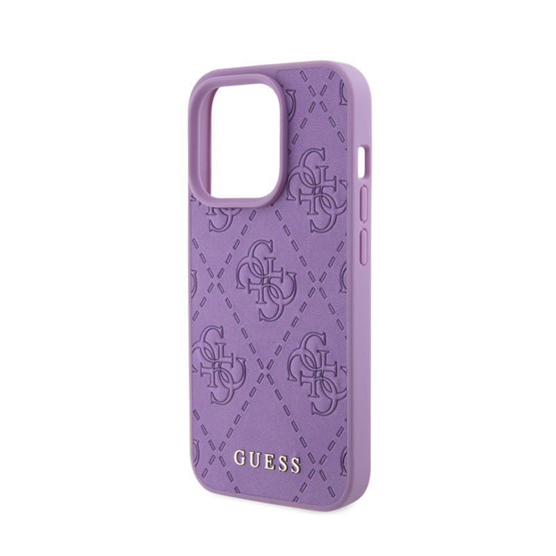Guess Odinis 4G Stamped dėklas, skirtas iPhone 15 Pro (Violetinė)