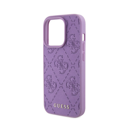 Guess Odinis 4G Stamped dėklas, skirtas iPhone 15 Pro (Violetinė)