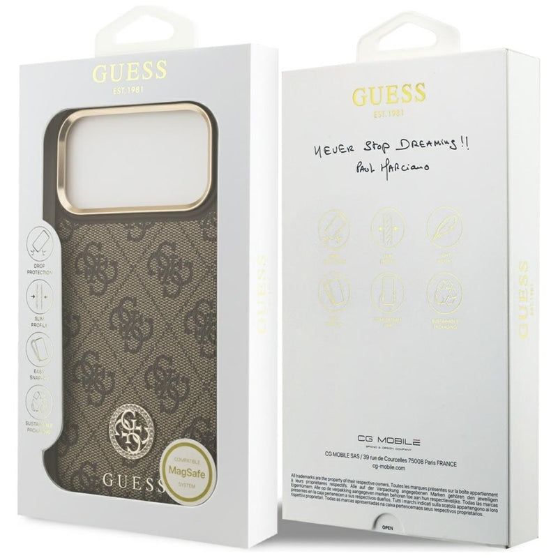 Guess 4G Strass Logo MagSafe - Dėklas iPhone 17 Pro Max (Ruda)
