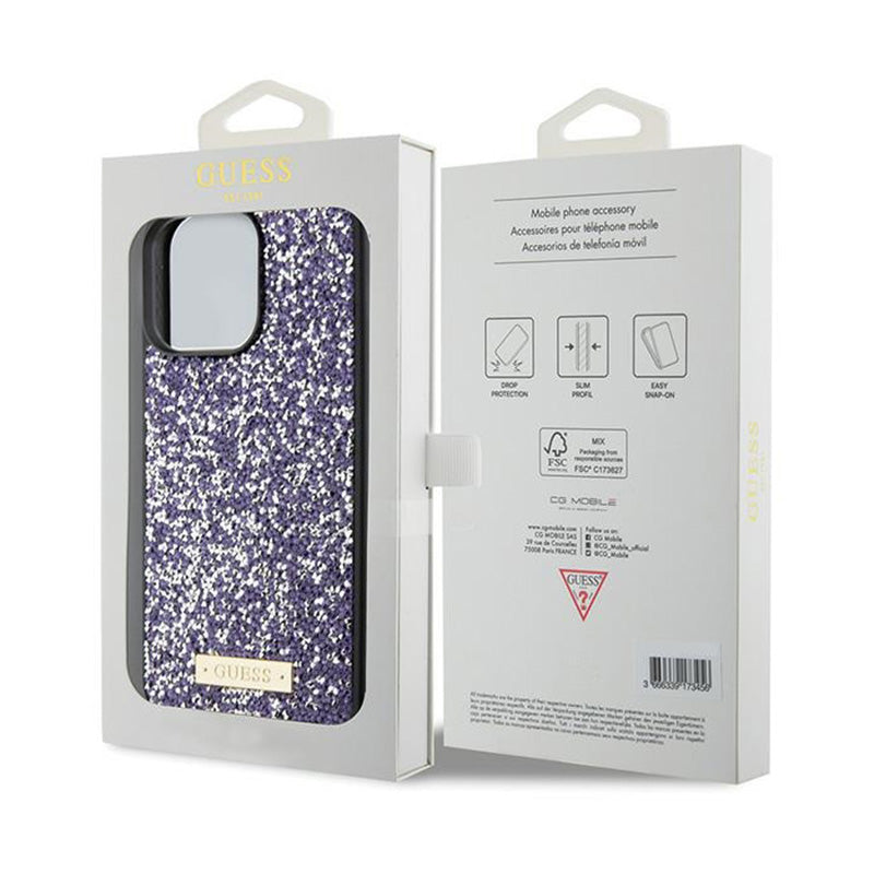 Guess Rhinestone Metal Logo – dėklas, skirtas iPhone 15 Pro (rožinis)