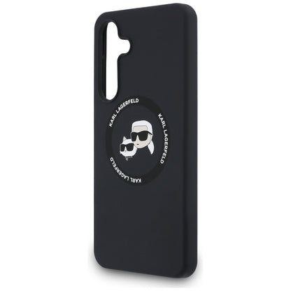 Karl Lagerfeld Silikoninis Karl & Choupette Galvutės MagSafe – Dėklas Samsung Galaxy S25 FE (juodas)
