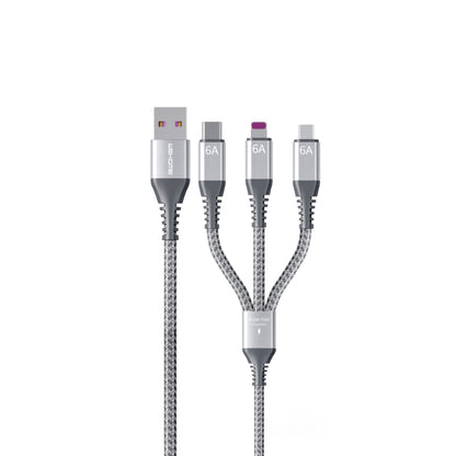 WEKOME WDC-170 Raython Series – 3-in-1 USB-A į USB-C + Lightning + Micro USB 1,2 m greito įkrovimo PD laidas (sidabrinis)