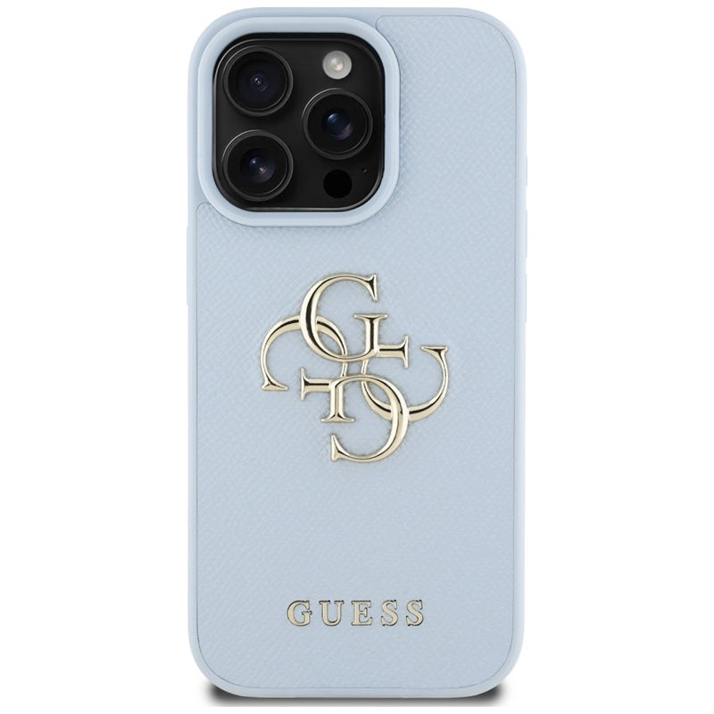 Guess Grained Big 4G Logo Small Classic Logo – dėklas, skirtas iPhone 16 Pro (mėlynas)