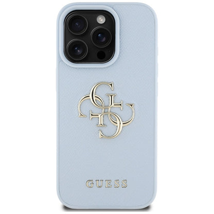 Guess Grained Big 4G Logo Small Classic Logo – dėklas, skirtas iPhone 16 Pro (mėlynas)