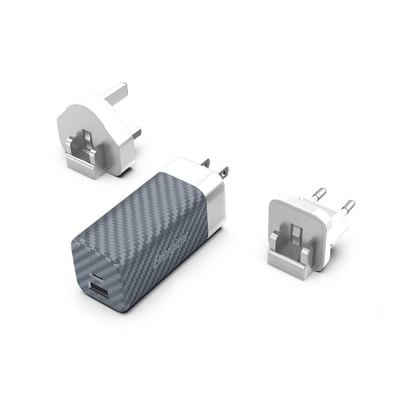 Energizer Ultimate - Multiplug EU / UK / US GaN USB-C ir USB-A 65W PD tinklo įkroviklis (sidabrinis)