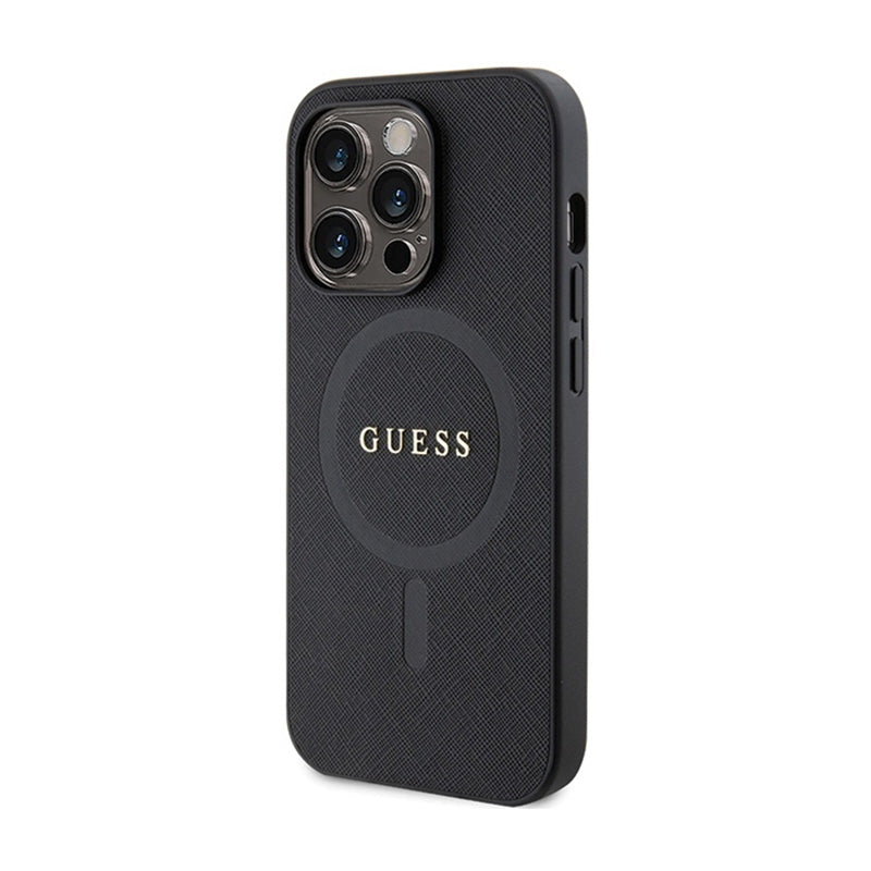 Guess Saffiano MagSafe – "iPhone 14 Pro Max" dėklas (juodas)