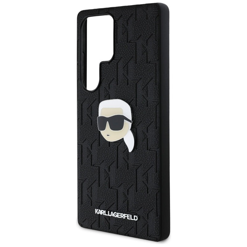 Karl Lagerfeld Odinis monogramos smeigtukas su Karl galva – dėklas, skirtas „Samsung Galaxy S25 Ultra“ (juoda)