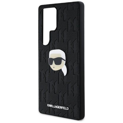 Karl Lagerfeld Odinis monogramos smeigtukas su Karl galva – dėklas, skirtas „Samsung Galaxy S25 Ultra“ (juoda)