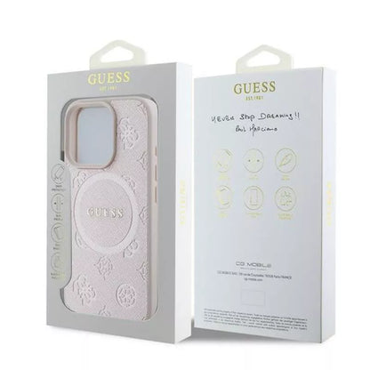 Guess Saffiano Peony Classic Logo MagSafe – dėklas iPhone 16 Pro (rožinis)