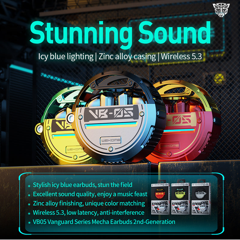 WEKOME VB05 Vanguard Series – „Bluetooth V5.3 TWS“ belaidės ausinės su įkrovimo dėklu (pilkos)