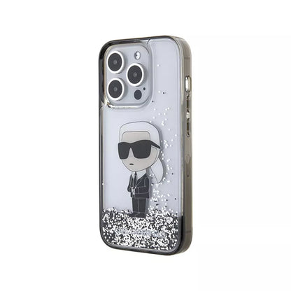 Karl Lagerfeld Liquid Glitter Ikonik – „iPhone 15 Pro Max“ dėklas (skaidrus)