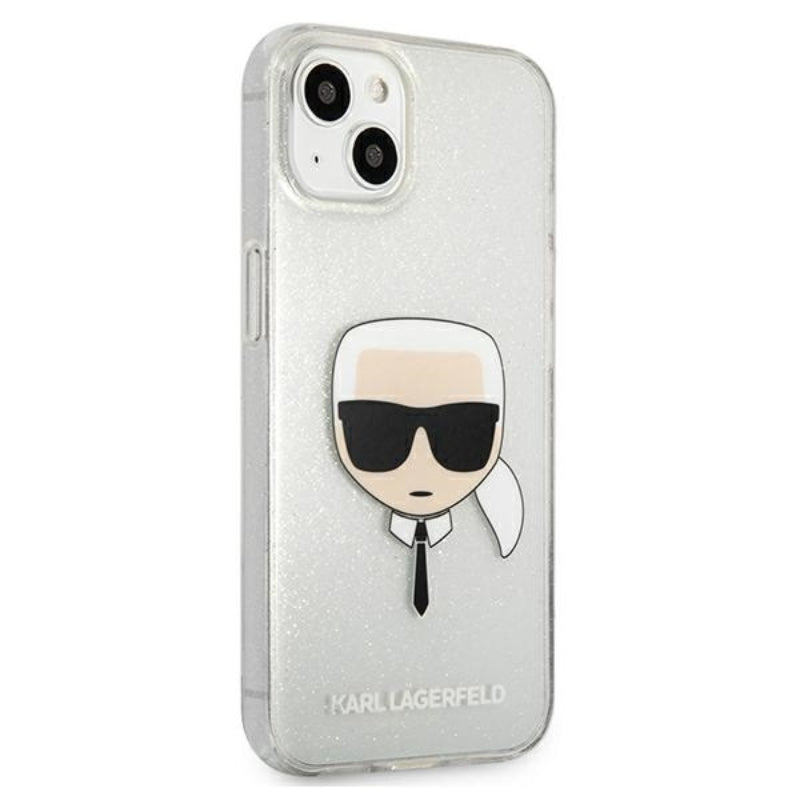 Karl Lagerfeld Karl's Head Glitter – dėklas, skirtas „iPhone 13 mini“ (sidabrinis)