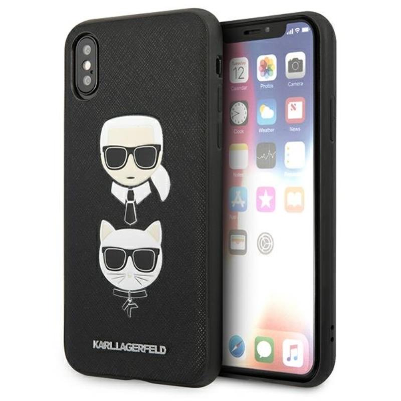 Karl Lagerfeld Saffiano Karl & Choupette Heads - Dėklas iPhone Xs / X (juodas)