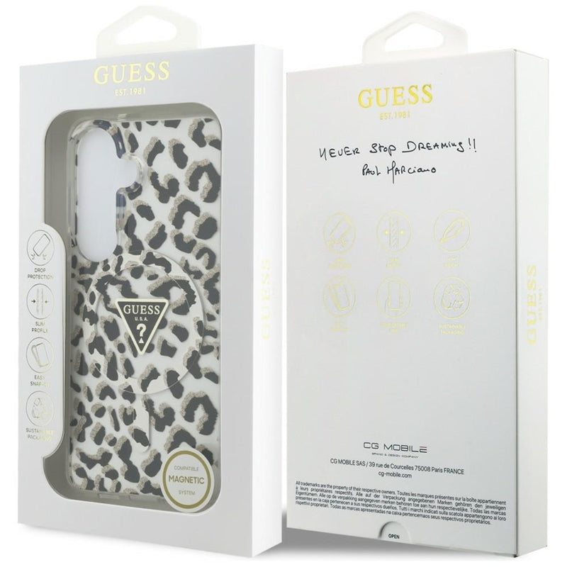 Guess IML Leopard Print Triangle MagSafe - Samsung Galaxy S26 dėklas (juodas)