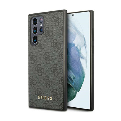 Guess 4G Metal Gold Logo – dėklas, skirtas „Samsung Galaxy S24 Ultra“ (juodas)