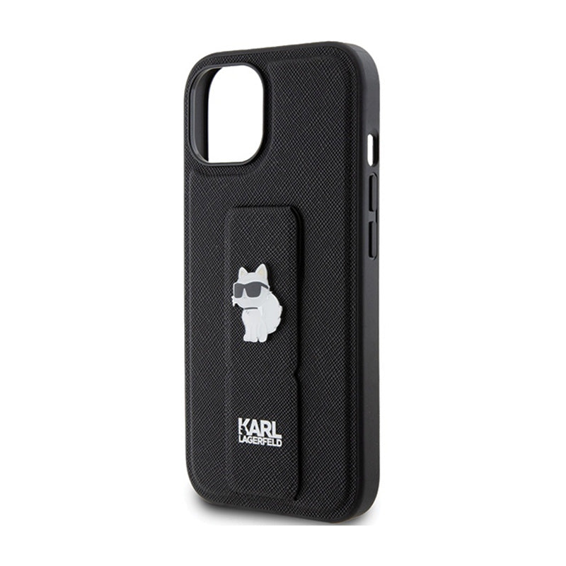 Karl Lagerfeld Gripstand Safiano Choupette Segtukai – iPhone 15 Dėklas (Juodas)