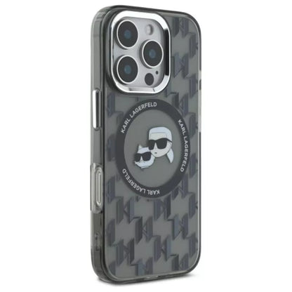 Karl Lagerfeld IML Monogram Karl & Choupette Head MagSafe - dėklas, skirtas iPhone 16 Pro Max (juodas)